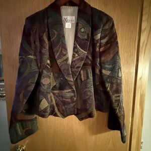 Vtg EXPOSE Chenille Tapestry Cropped Jacket Made in USA Abstract Art  Boho Plum